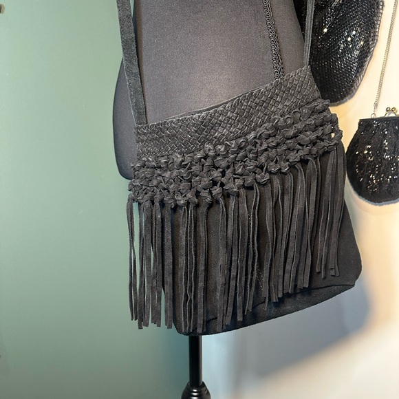 Cost Plus World Market Handbags - World Market Black Suede Fringe Crossbody Bag Boho Festival Western